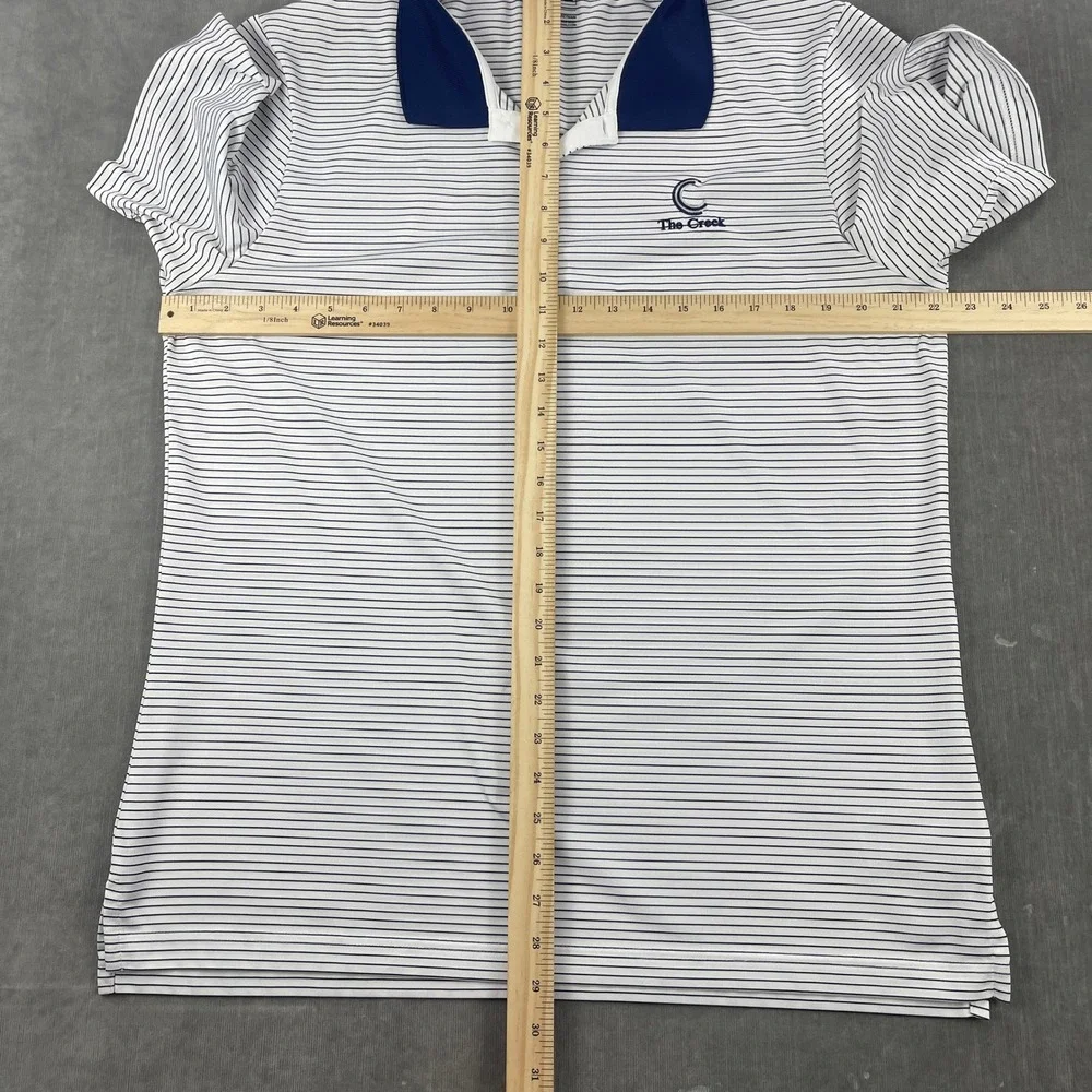 Adidas Mens Large White Striped Polo Shirt The Creek Golf Performance